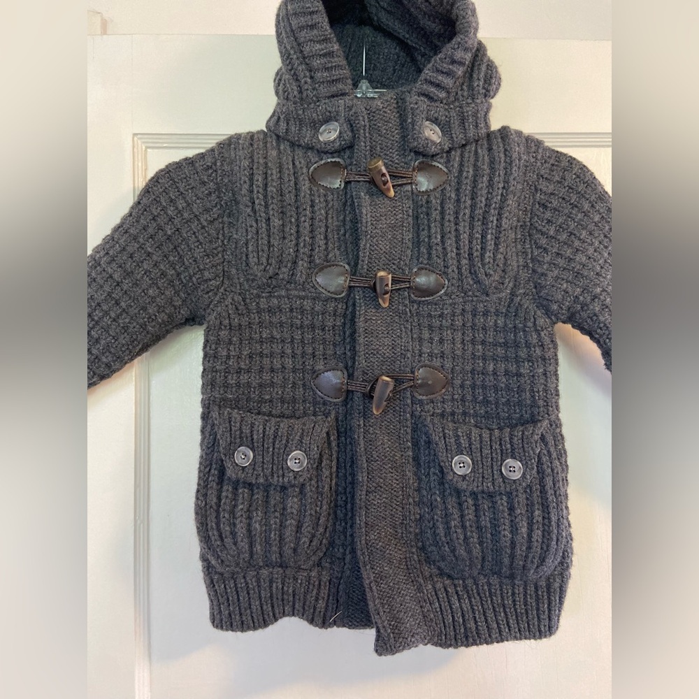 BARK Italy Chunky Knit Cardigan Coat Luxury 4T Toddler Boy Grey Toggle Buttons